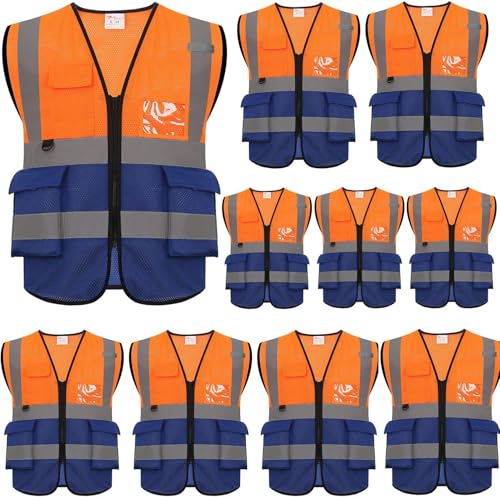 High Visibility Reflective Mesh Safety Vest with Pockets 10 Pack Bulk