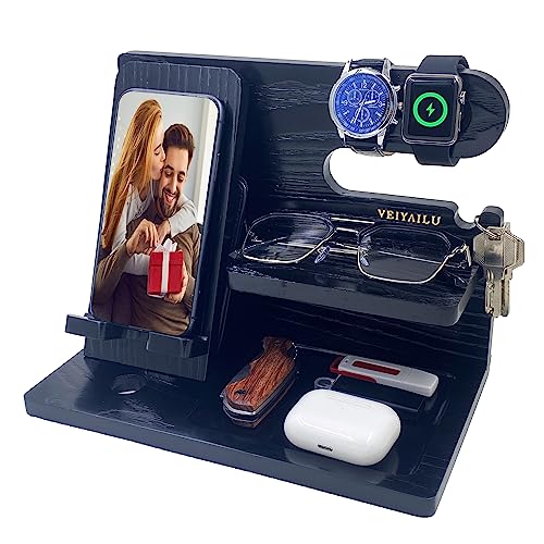 Birthday Gifts for Men Gift for Dad from Daughter Son Nightstand Organizer for Men Wood Phone Docking Station