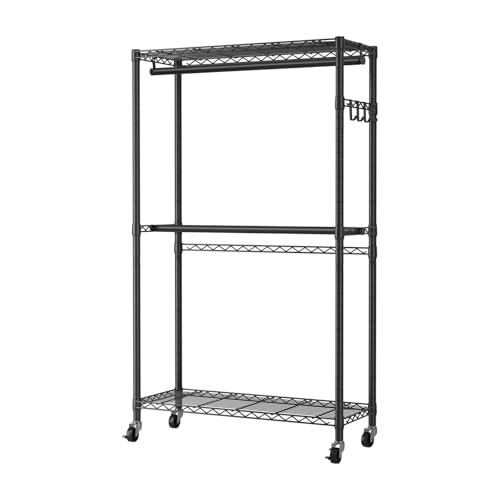 Heavy Duty Rolling Clothes Rack Wheels Portable Metal Garment Rack