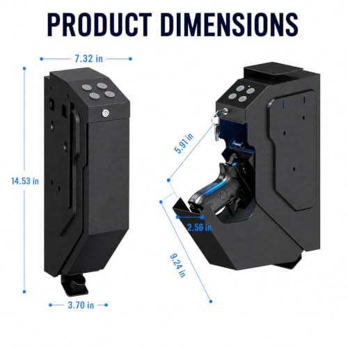 Gun Safe Biometric Quick Access Handgun Firearm Safes for Pistols Drop Down Single Gun Safety for Nightstand Wall Mount Bedside Desk Vehicle Bed Personal Safe with Fingerprint Keypad Lock Key Lock