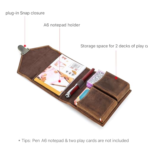 Leather Playing Card Organizer Portable Double Deck Playing Card Case Multifunctional Gaming Accessory with Pen Holder and A6 Notepad Pocket