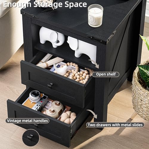 Farmhouse Nightstand with Charging Station and USB Port