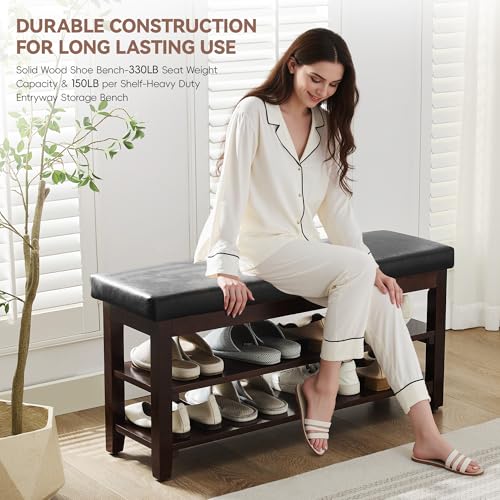 40" Shoe Bench with Leather Cushion