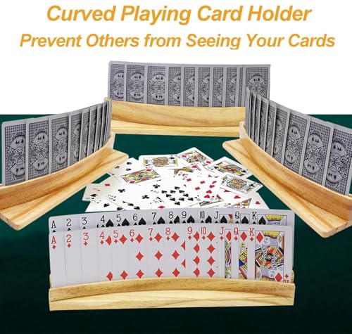 Card Holders for Playing Cards Set of 4 13inch Soild Wood Cards Holders for Kids Seniors Adults