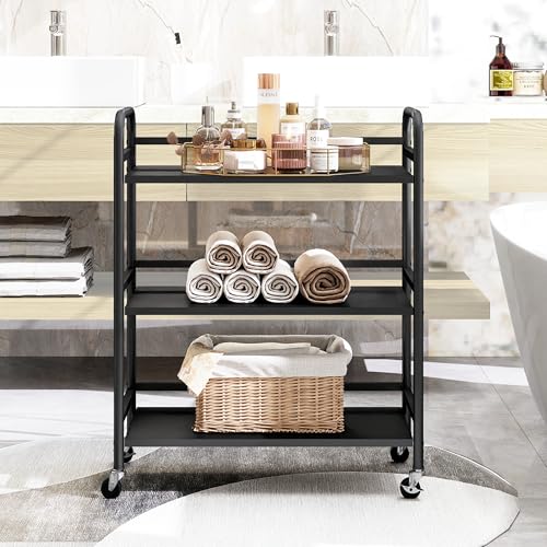 3 Tier Rolling Cart with Lockable Wheels Sturdy Construction