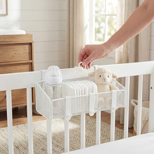 Bedside Shelf for Bed & Bunk Bed Storage Basket Desk Partition Divider Hanging Organizer with 5 Different Size Hooks