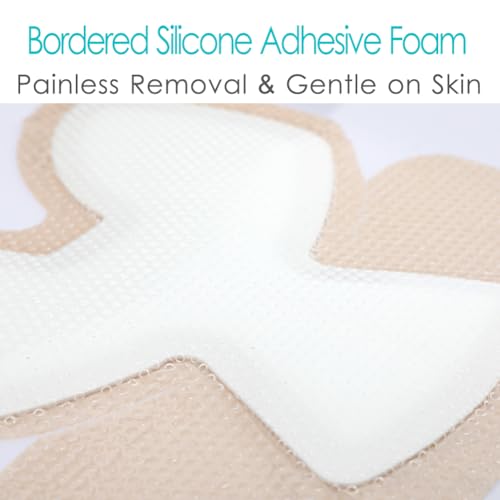 Heel Bordered Silicone Foam Dressing Waterproof Adhesive Sacral Bandages with Absorbent Padding for Elbow Wrist Foot Pressure Bed Sore Hip Knee Replacement Surgery