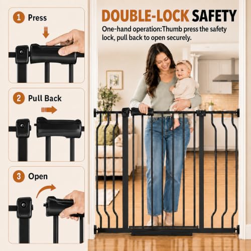 Baby Gate Extra Wide Pressure Mounted Walk Through Swing Auto Close Safety Black Metal Toddler Kids Child Dog Pet Puppy for Stairs