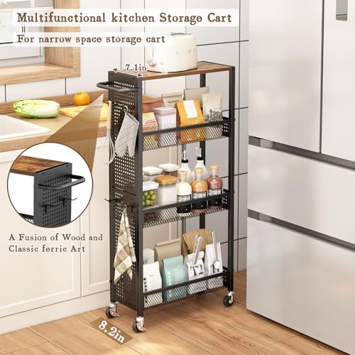 Utility Slim Storage Cart 4 Tier Rolling Laundry Room Organization Cart：