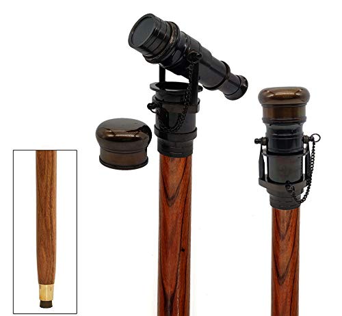 s Brass Walking Stick Vintage Handle Victorian Telescope Head Foldable Steampunk Accessories Wooden Walking Stick Cane for Men and Women
