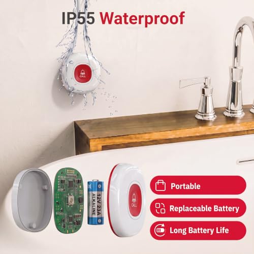 Wireless Caregiver Pager Smart Monitoring System Alert Buttons Hand Call Bell for Elderly Seniors Patients