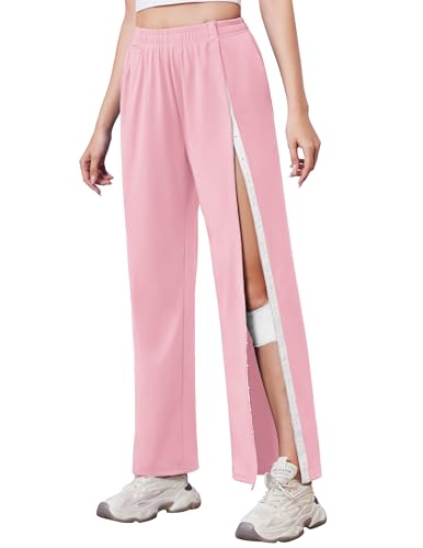 Tear Away Pants for Women Side Slit Snap Post Surgery Sweatpants