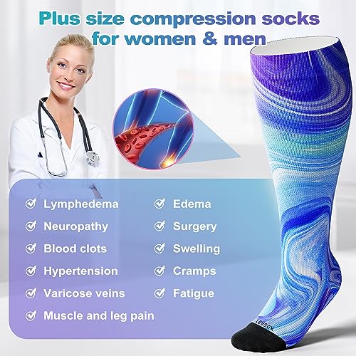 Plus Size Compression Socks for Women Men Wide Calf Extra Large 15