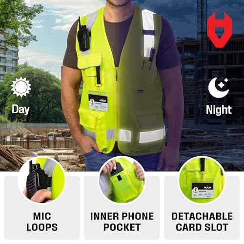 Reflective Safety Vest Men Women ANSI Class 2 Hi Vis Vest Neon Yellow with Pockets Reinforced Stitching Durable