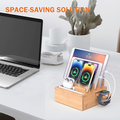 7 Slot Bamboo Charging Stations with USB Charger
