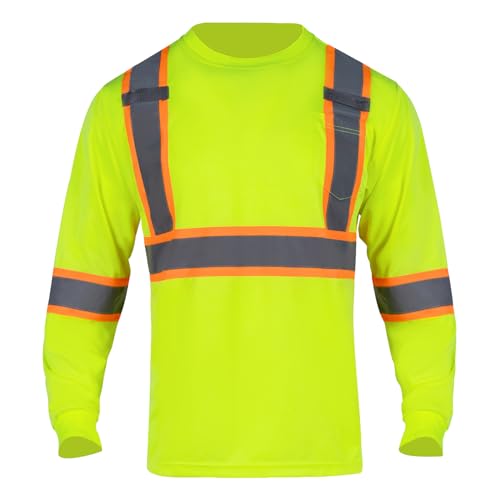 Safety Shirts High Visibility Reflective for Men Hi Vis Construction Warehouse Work T Shirt Long Sleeves