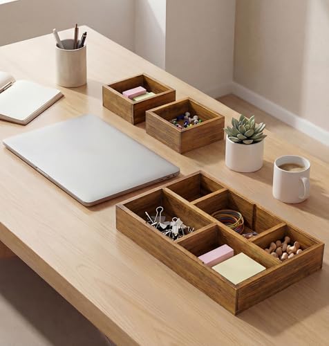 Bamboo Desk Drawer Organizer with Removable Dividers
