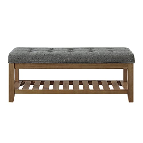 Large Rectangular Upholstered Tufted Linen Ottoman Bench