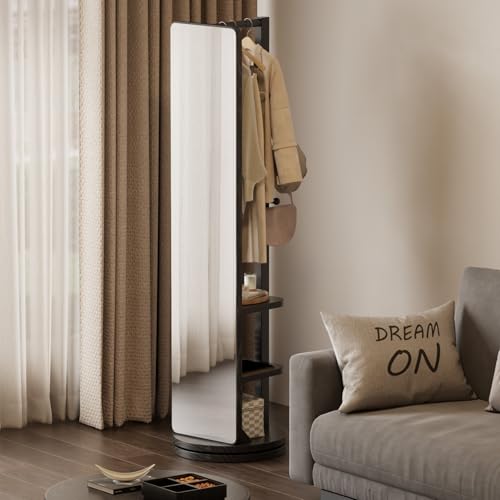 Full Length Mirror Coat Rack Solid Wood Floor Mirror 66"x12" Full Length Mirror with Stand Long Mirrors for Bedroom
