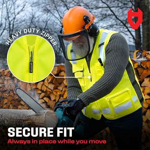Reflective Safety Vest Men Women ANSI Class 2 Hi Vis Vest Neon Yellow with Pockets Reinforced Stitching Durable