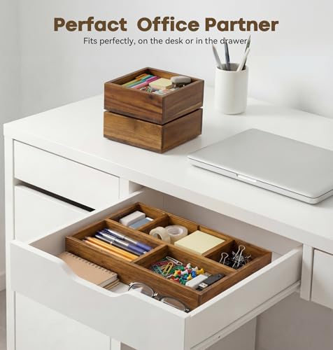 Bamboo Desk Drawer Organizer with Removable Dividers