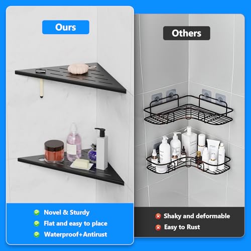 Corner Shower Shelf 10" Matte Black Stainless Steel Slot Design Recessed Corner Shelves
