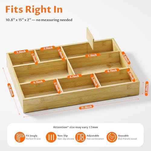 Bamboo Desk Drawer Organizer with Removable Dividers