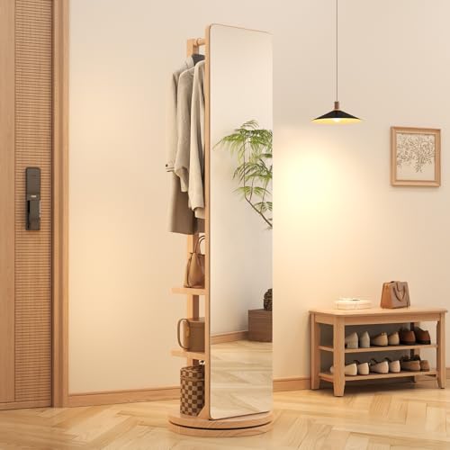 Full Length Mirror Coat Rack Solid Wood Floor Mirror 66"x12" Full Length Mirror with Stand Long Mirrors for Bedroom