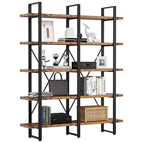 Bookshelves and Bookcases Double Wide Large Bookshelf 5 Tiers