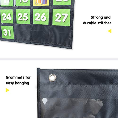 Classroom Monthly Calendar Pocket Chart with 71 Cards for Kids Learning for Home