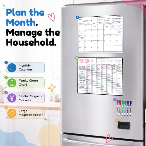 Cinch Magnetic Dry Erase Fridge Calendar and Whiteboard