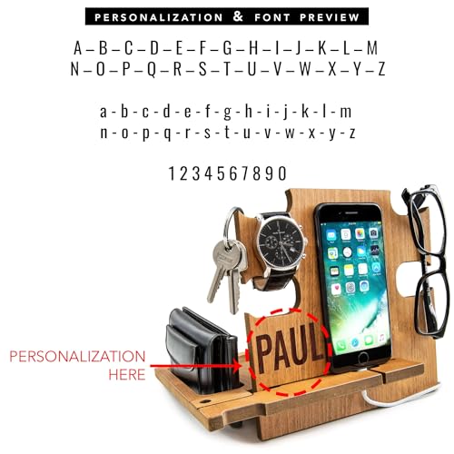GRETAOTO Personalized Wood Phone Docking Station Gift for Men Bedside Nightstand Charging Station Organizer Mens Accessories Phone Stand Anniversary Birthday Gifts for Dad Him Husband