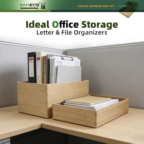 Bamboo Storage Box Stackable Lidded Organizer Bin