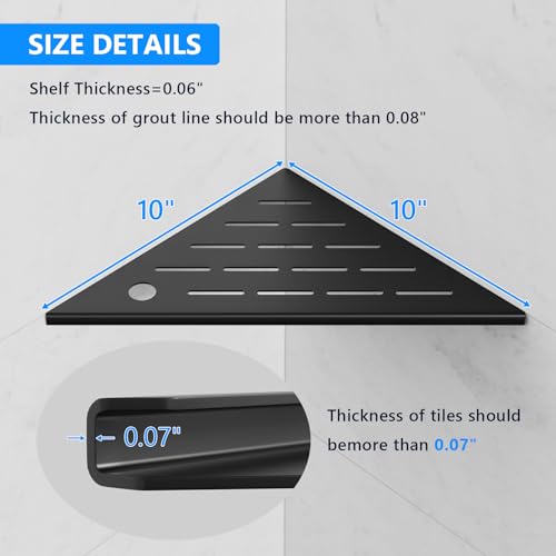 Corner Shower Shelf 10" Matte Black Stainless Steel Slot Design Recessed Corner Shelves