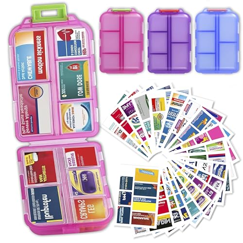 Pill Organizer with Medicine Labels Travel Daily Pill Container Mini Medication Organizer Storage Pill Organizer Pill Case 7 Day Pill Organizer