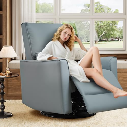 Swivel Rocking Nursery Recliner Chair Rocker Recliner Glider Deep Seat PU Leather Sofa Chair with high Backrest for Nursery