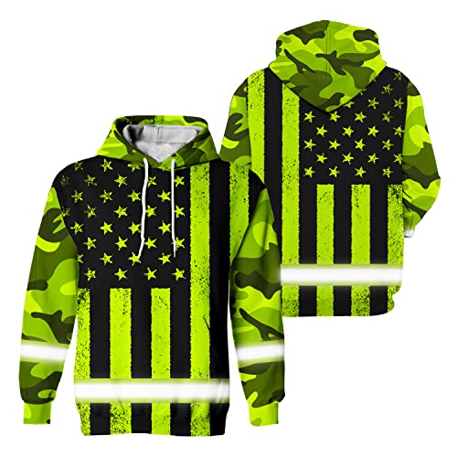 US Flag High Visibility Hoodie for Men Reflective Hoodie Safety Workwear for Worker Runner Patriotic ACC02