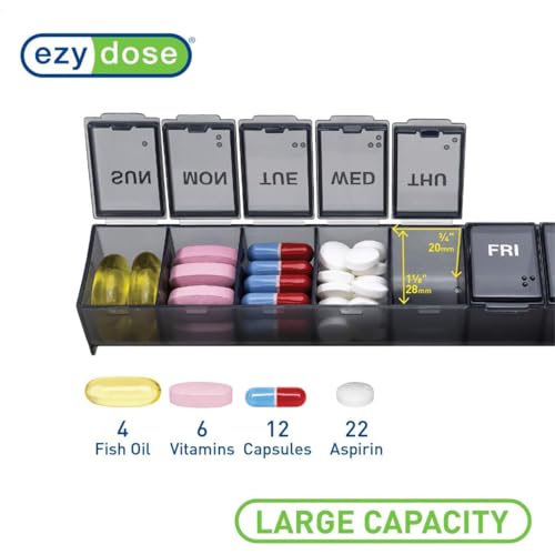 Weekly (7-Day) Pill Organizer, Vitamin Planner, and Medicine Box, Large Compartments