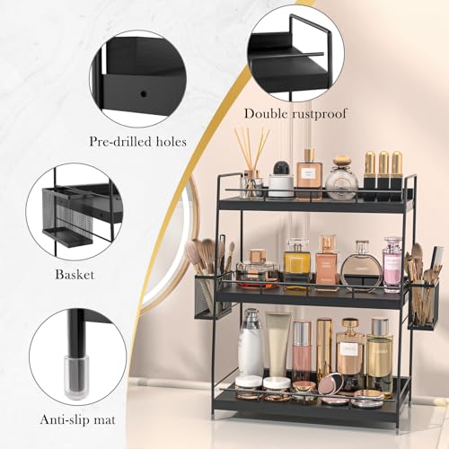 3 Tier Bathroom Counter Organizer with Side Baskets for Skin Care
