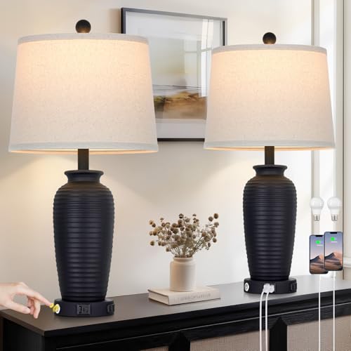 25" Farmhouse Jar Table Lamps Set og 2 Retro Farmhouse Rustic Bedside Lamp