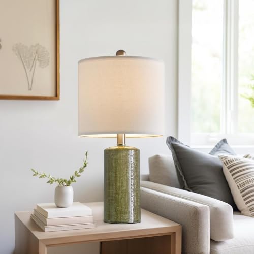 Modern Ceramic Table lamp Set of 2 Small Farmhouse Bedside lamp