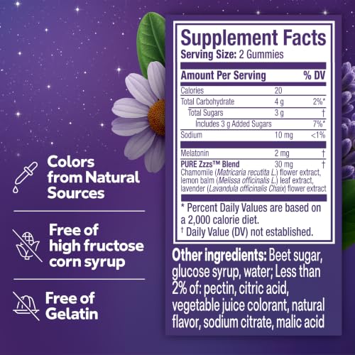 Pure Zzzs Melatonin Natural Flavor Supplement Gummies with Chamomile