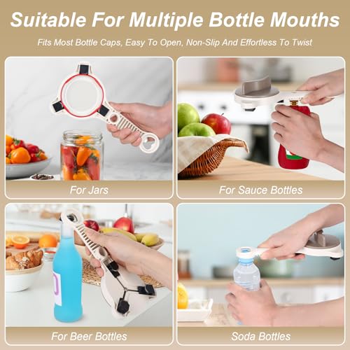 4-in-1 Jar Opener for Seniors Adjustable Stainless Steel Lid Opener with Extended Ergonomic Handle, Includes Hook & storage bag, Can Opener for Arthritis and Weak Hands