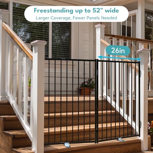 Freestanding Dog Gate with Door for Indoor & Outdoor