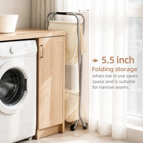 Collapsible Laundry Cart with Wheels Rolling Laundry Hamper Clothes Basket with Wheels