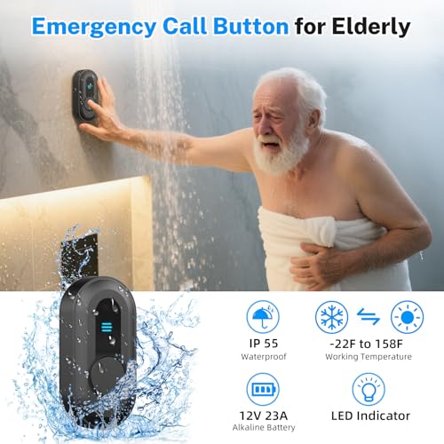 Wireless Caregiver Pager Call Button Nurse Call System 500Ft Range with LED Number Display for Elderly