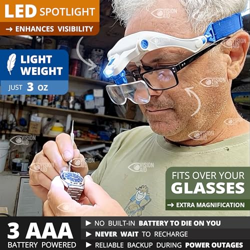 Magnifying Glasses with LED Light Headband Case Hands Free Lighted Head Magnifier for Hobby Crafts Ccross Stitch Macular Degeneration Painting Close Work