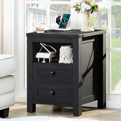 Farmhouse Nightstand with Charging Station and USB Port