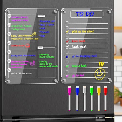 2 Pcs Acrylic Magnetic Dry Erase List Board for Fridge