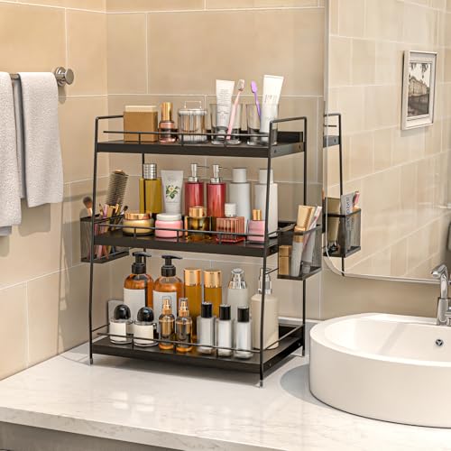 3 Tier Bathroom Counter Organizer with Side Baskets for Skin Care